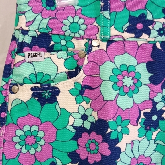 The Ragged Priest UO Exclusive '70s Floral Mini Skirt Blue Pockets Cotton NWT - Picture 4 of 15